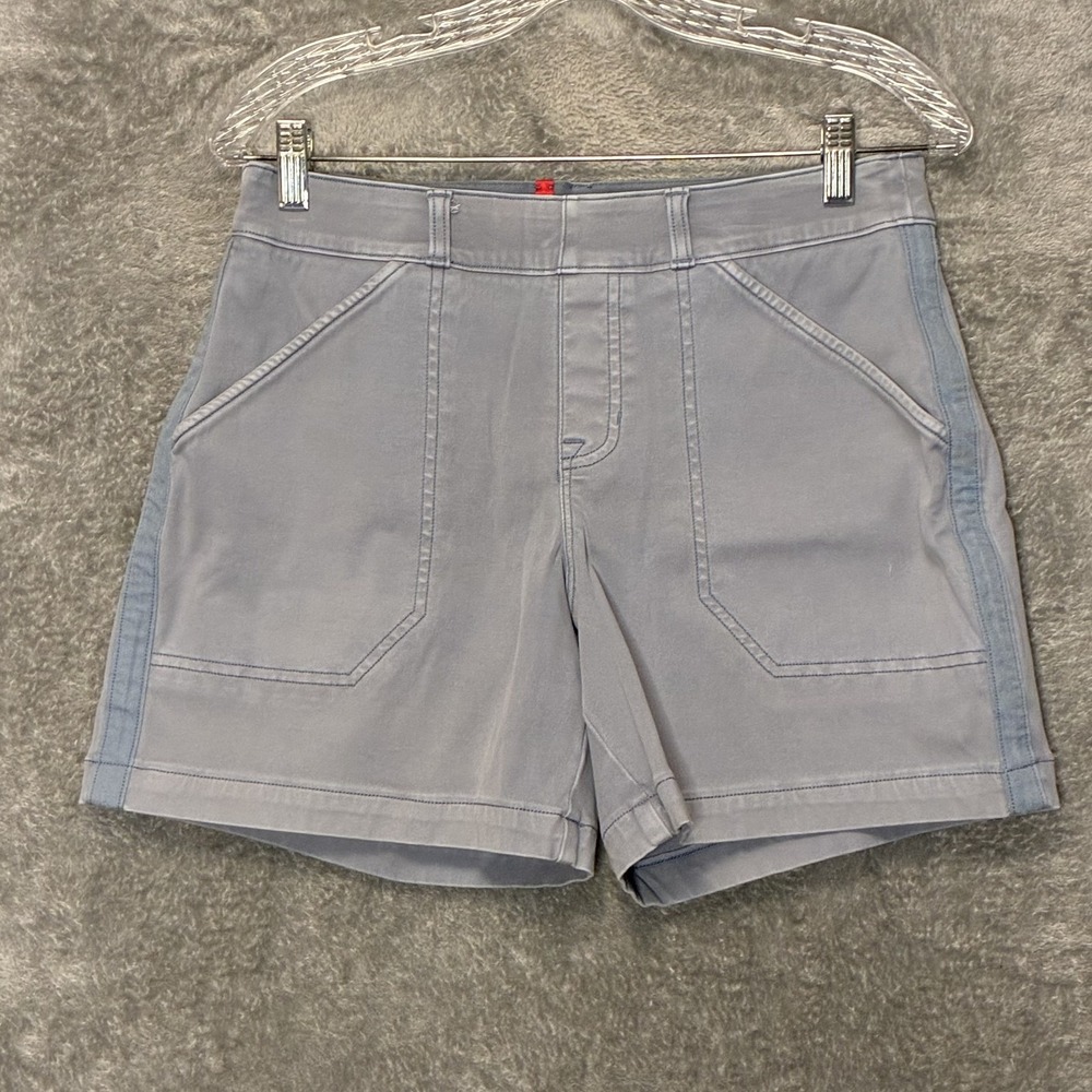 Spanx Womens Stretch Twill Shorts M Mountain Blue Utility Outdoors Comfy Sporty